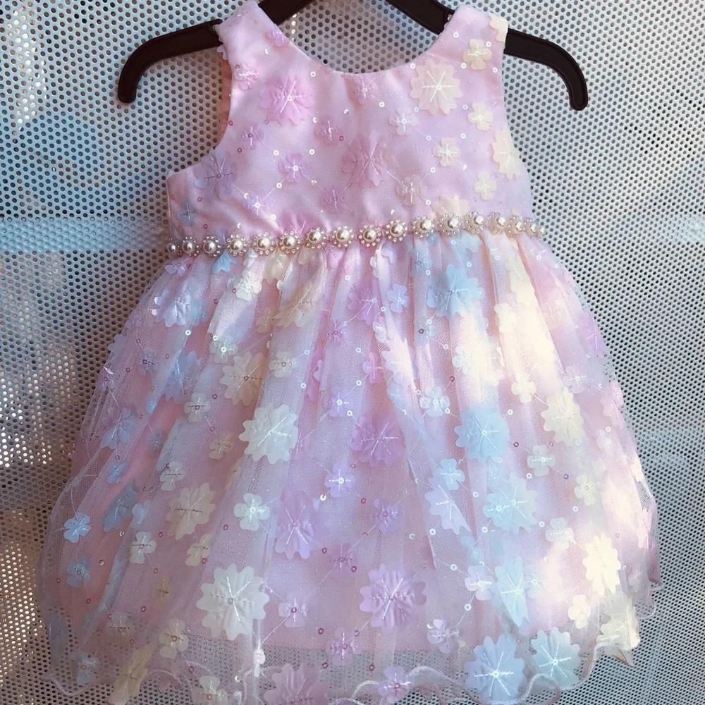 American Princess Pastel Pink Floral Pearl Waist Party Dress- Brand New w/Tags!